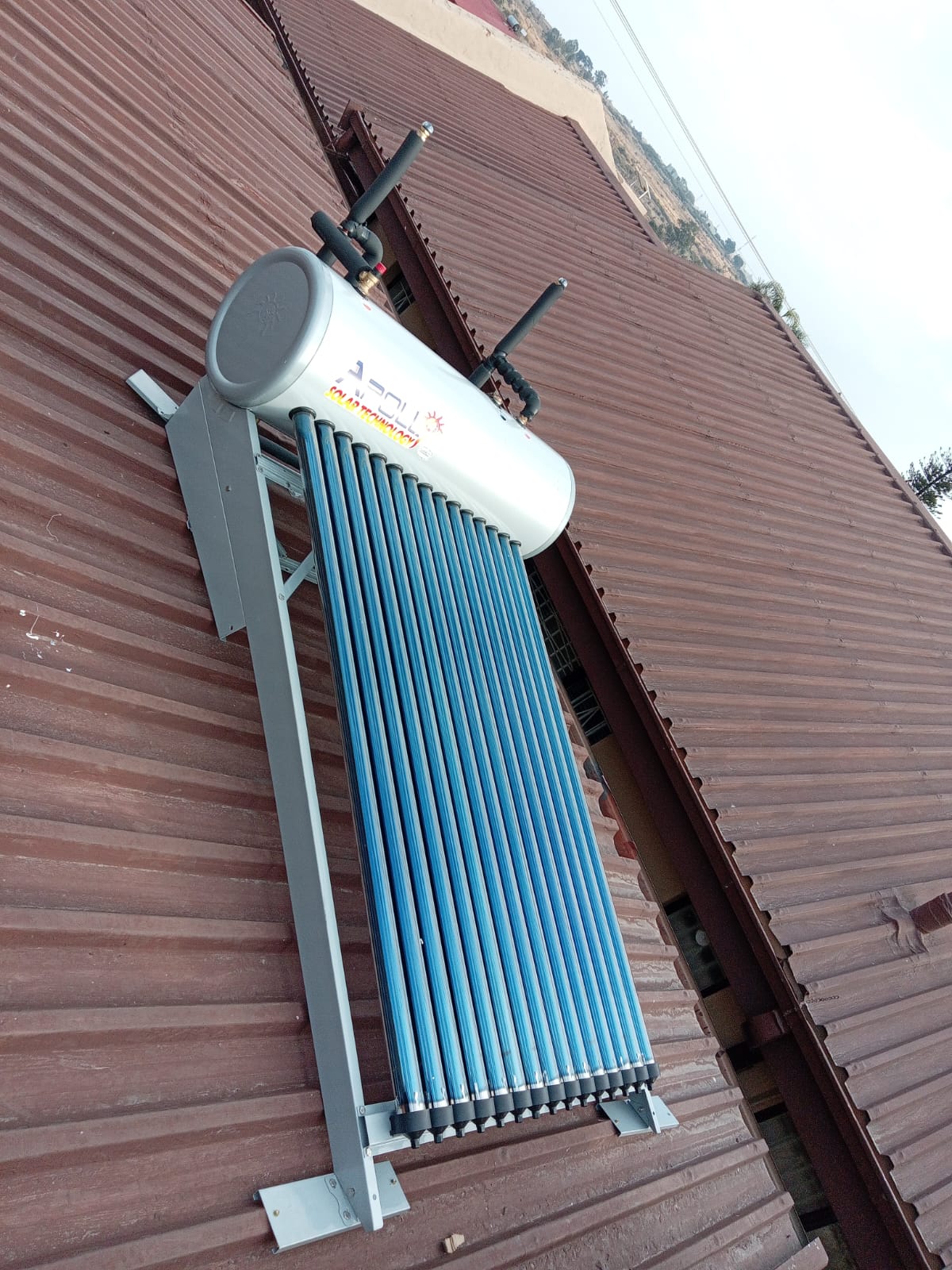 Apollo solar technology geyser installed on corrugated roof