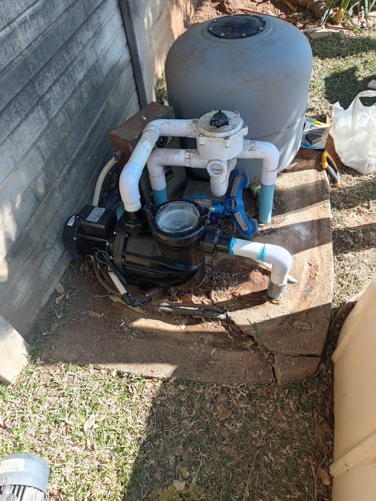 Pool pump and sand filter system installation with PVC piping